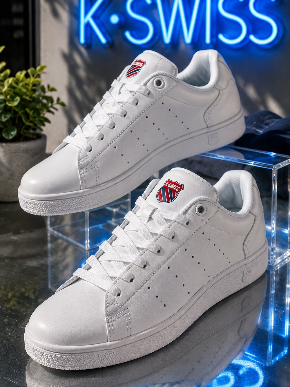 K-Swiss All-White Leather Low-Top Sneakers